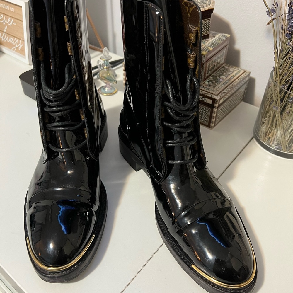 Louis Vuitton Black Patent Leather Ankle Boot